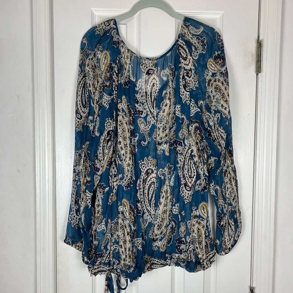 Lucky Brand Boho Western Semi-Sheer Paisley Print Peasant Blouse Top 3X - Picture 6 of 8